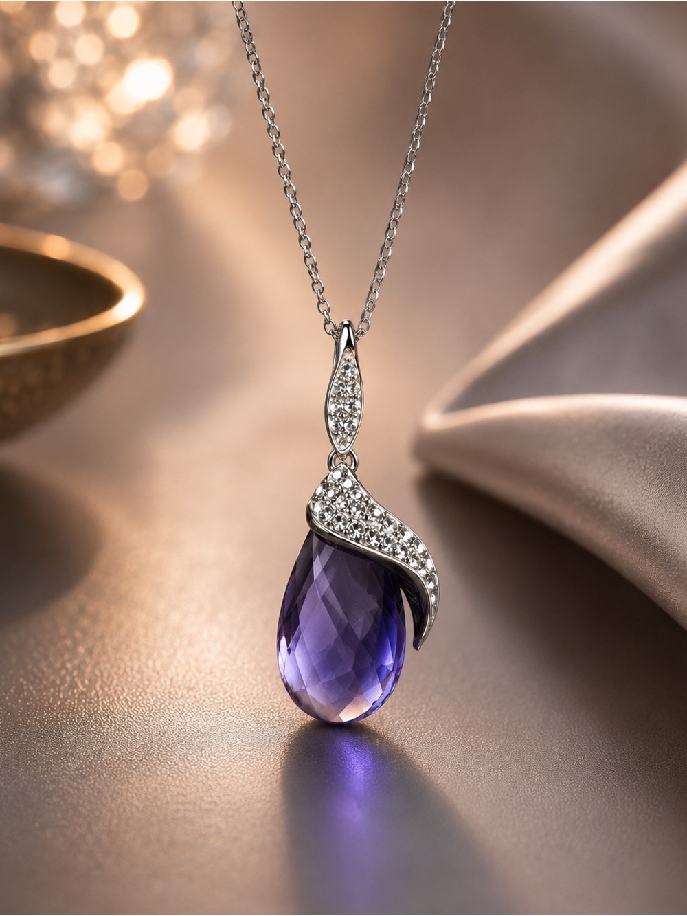 Vintage Swarovski Purple Crystal Necklace Sterling Silver 1990s Glam - Picture 1 of 11